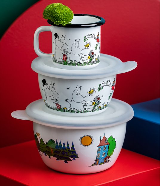 Moomin emaljskål 3 dl, Happy Family 4 - PACK