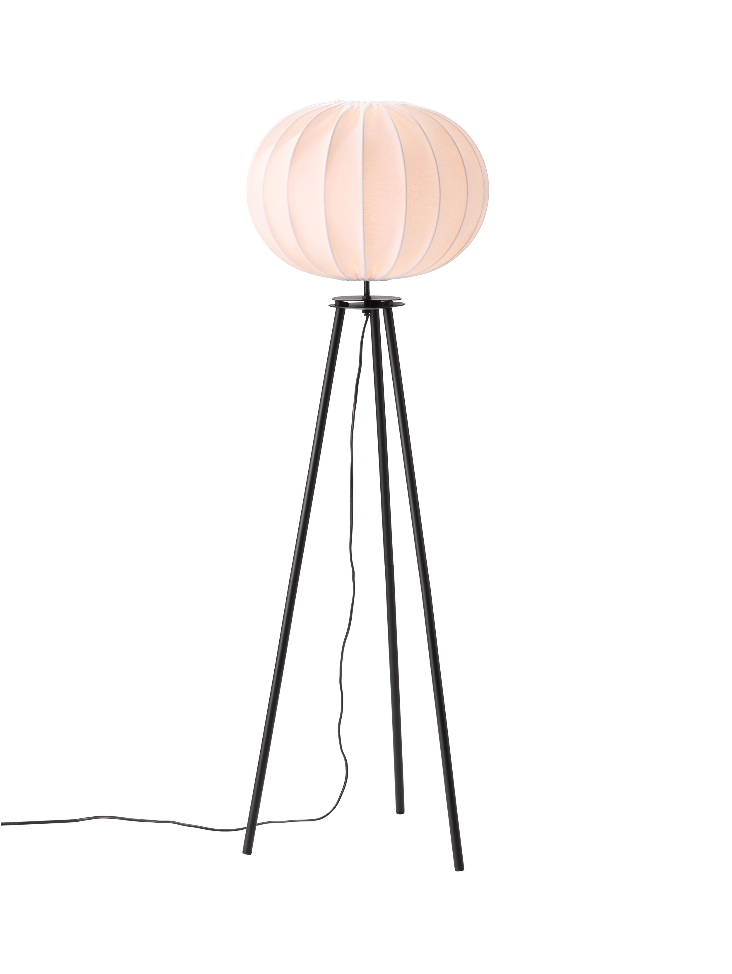 Bas golvlampa tripod med vit skärm, matt svart 125 cm