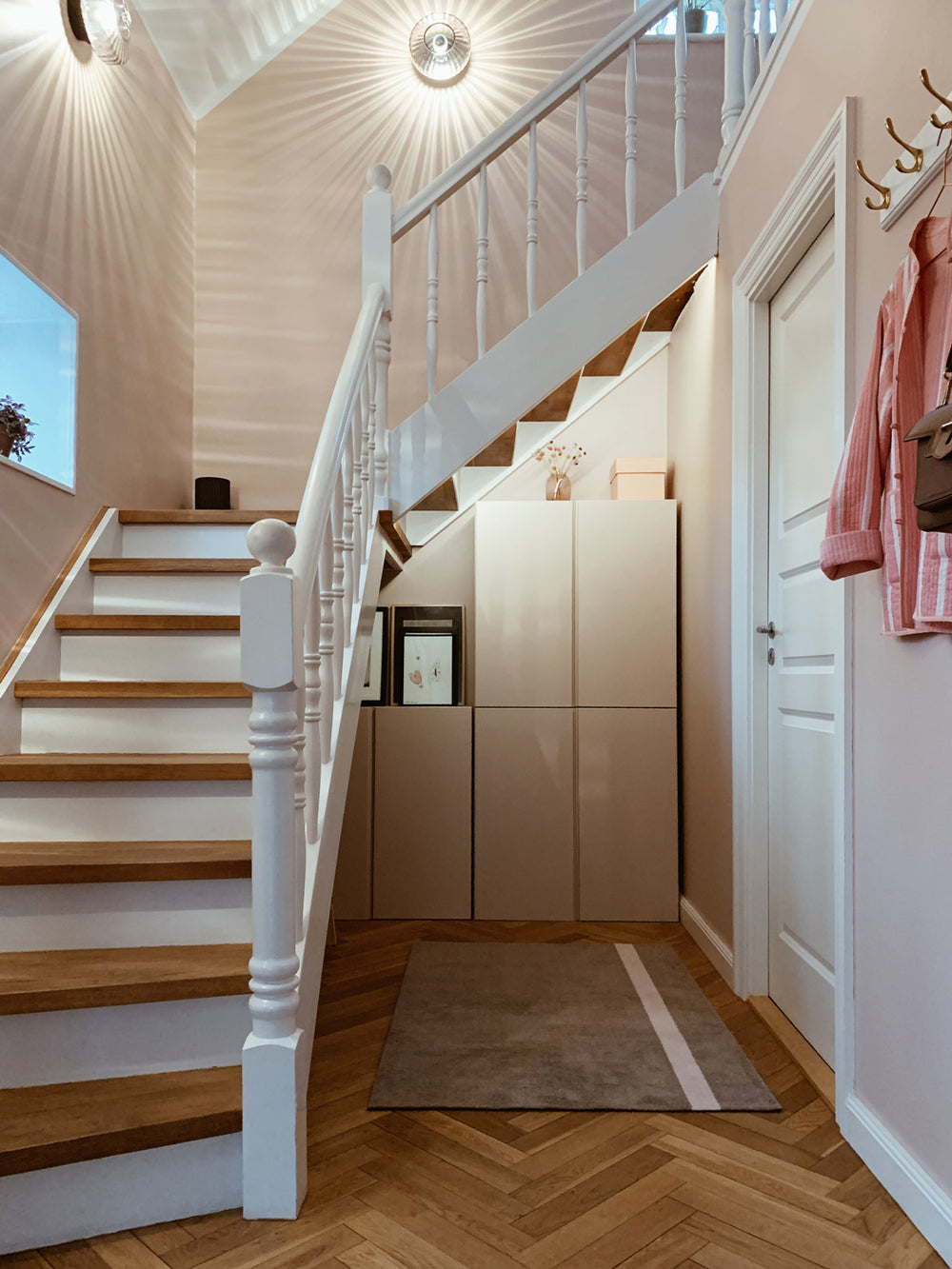 Stripes Vertical matta sand/ljusrosa, 200x90 cm