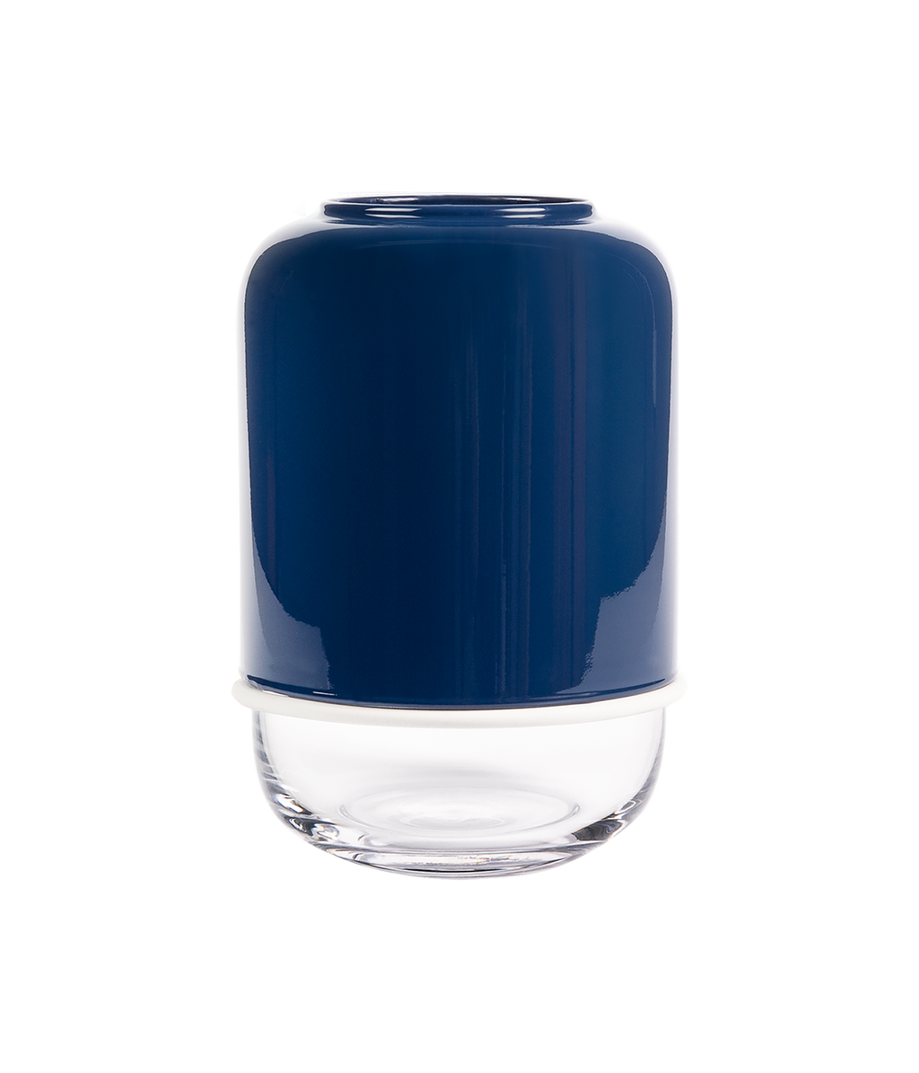 Capsule vas, klar/mörkblå