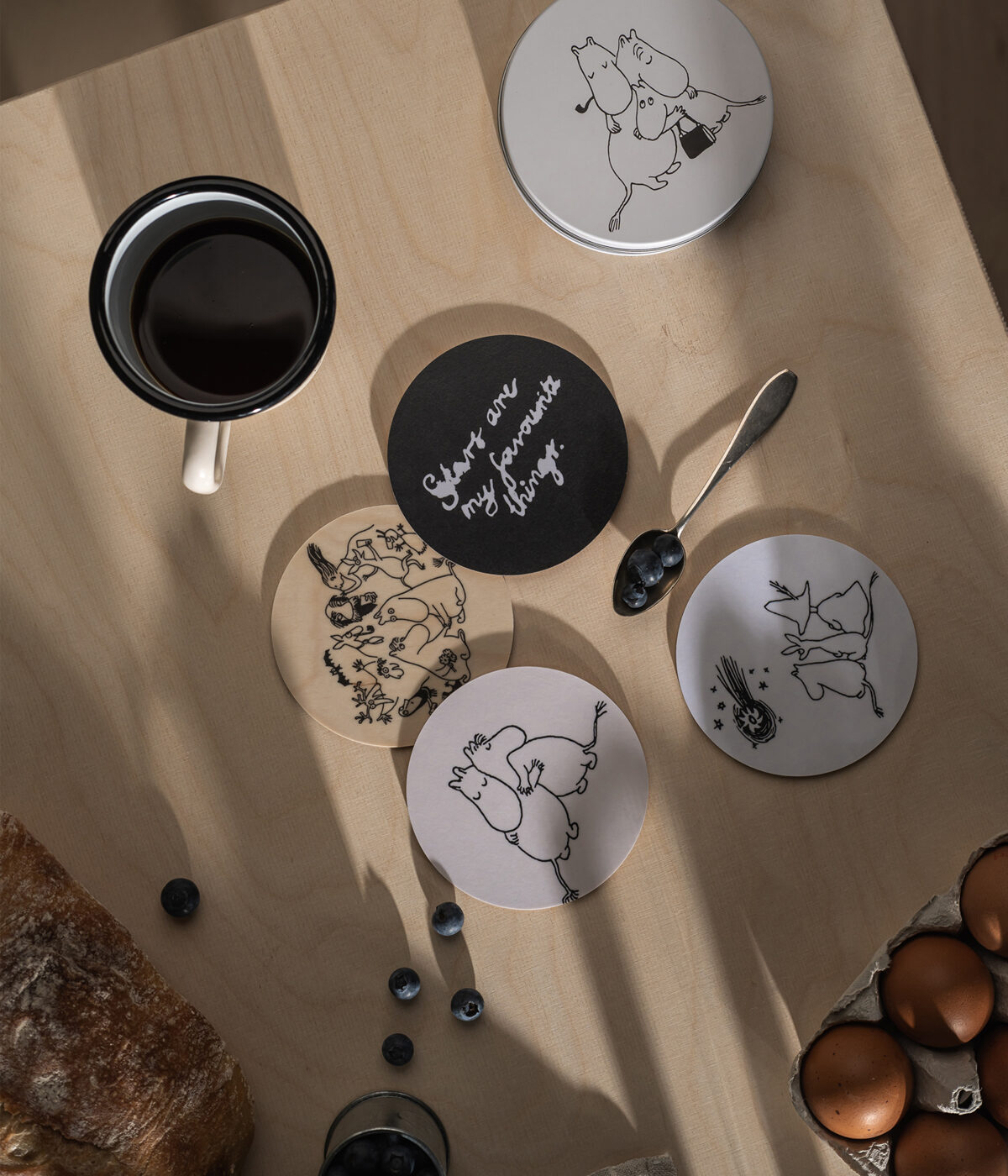 Moomin glasunderlägg 4-pack i plåtask, Moomin 80