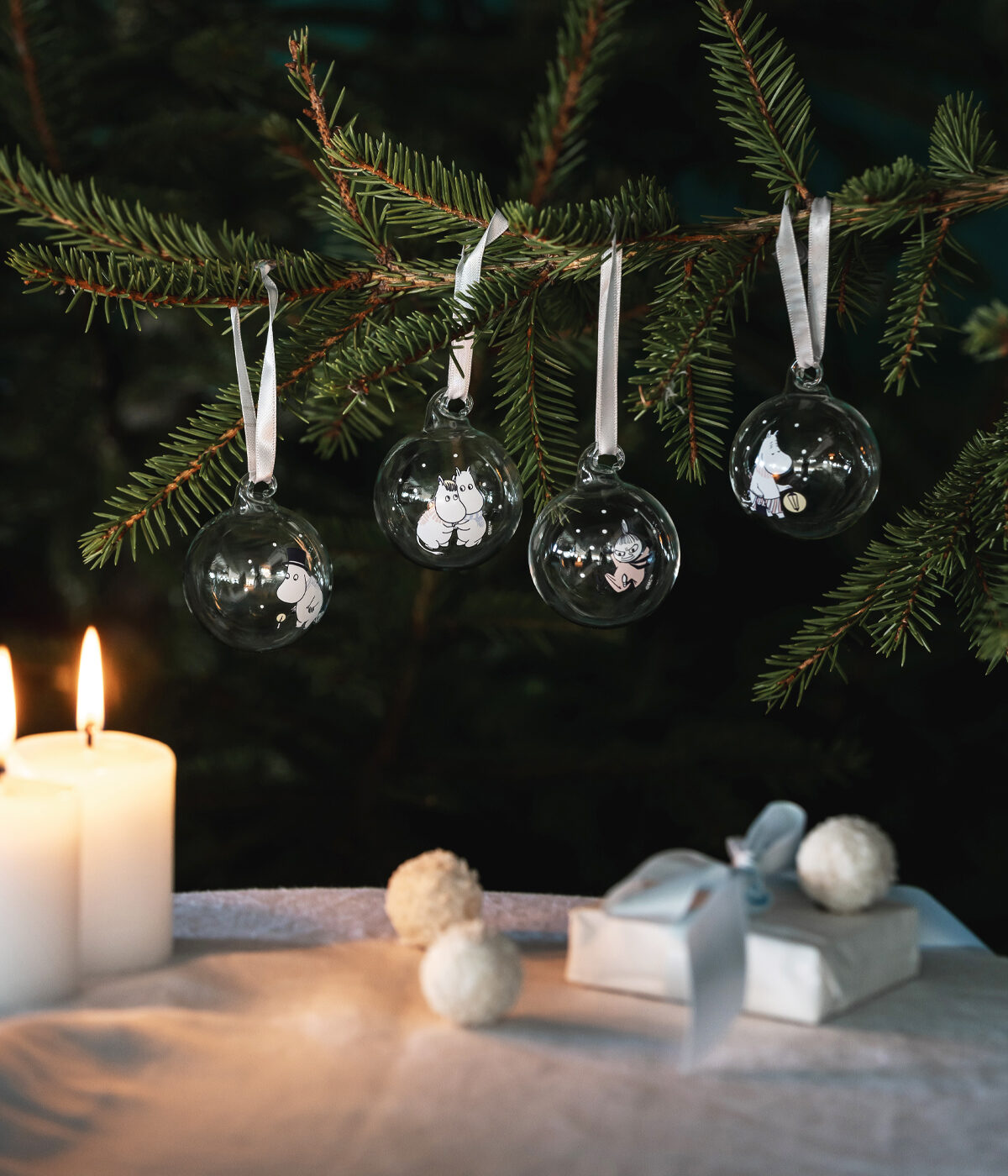 Moomin julkulor 5 cm, Let it Snow (4-pack)