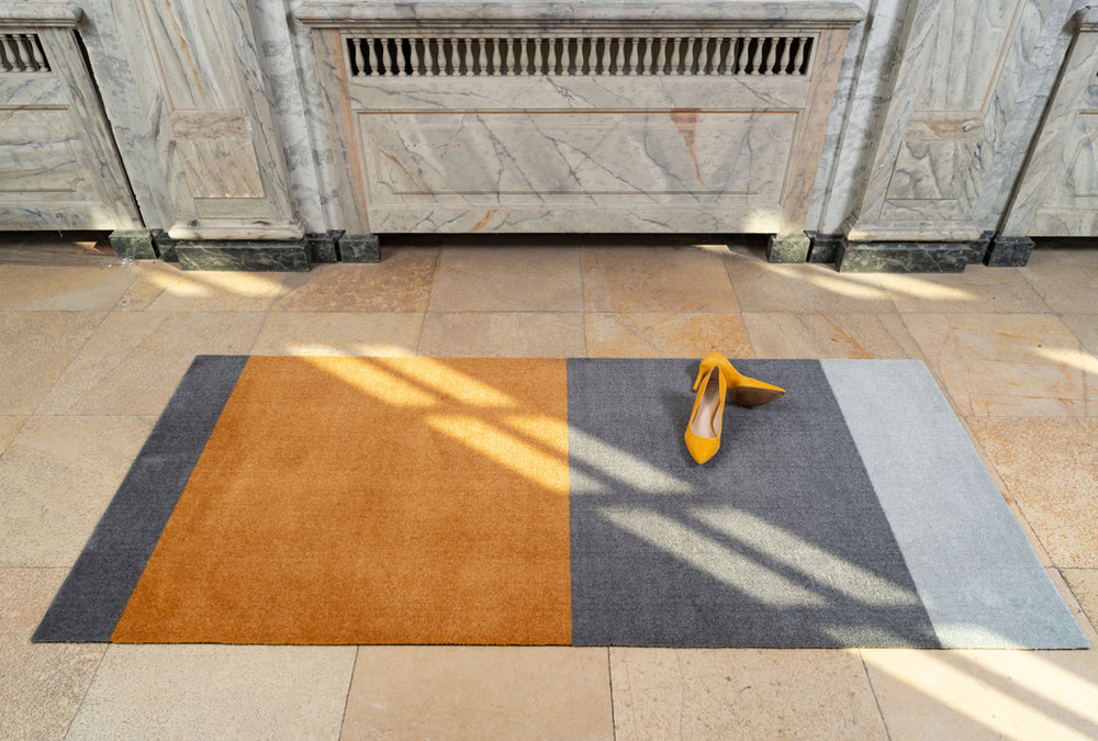 Stripes Horizontal matta ljusgrå/stålgrå/dijon, 200x90 cm