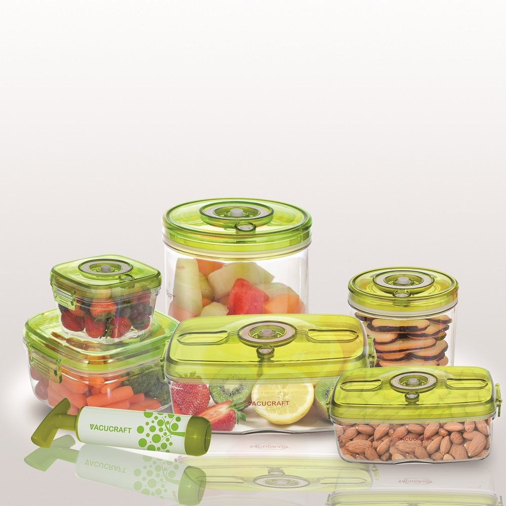 Vacucraft Förvaringsburkar med Pump, 6 delar