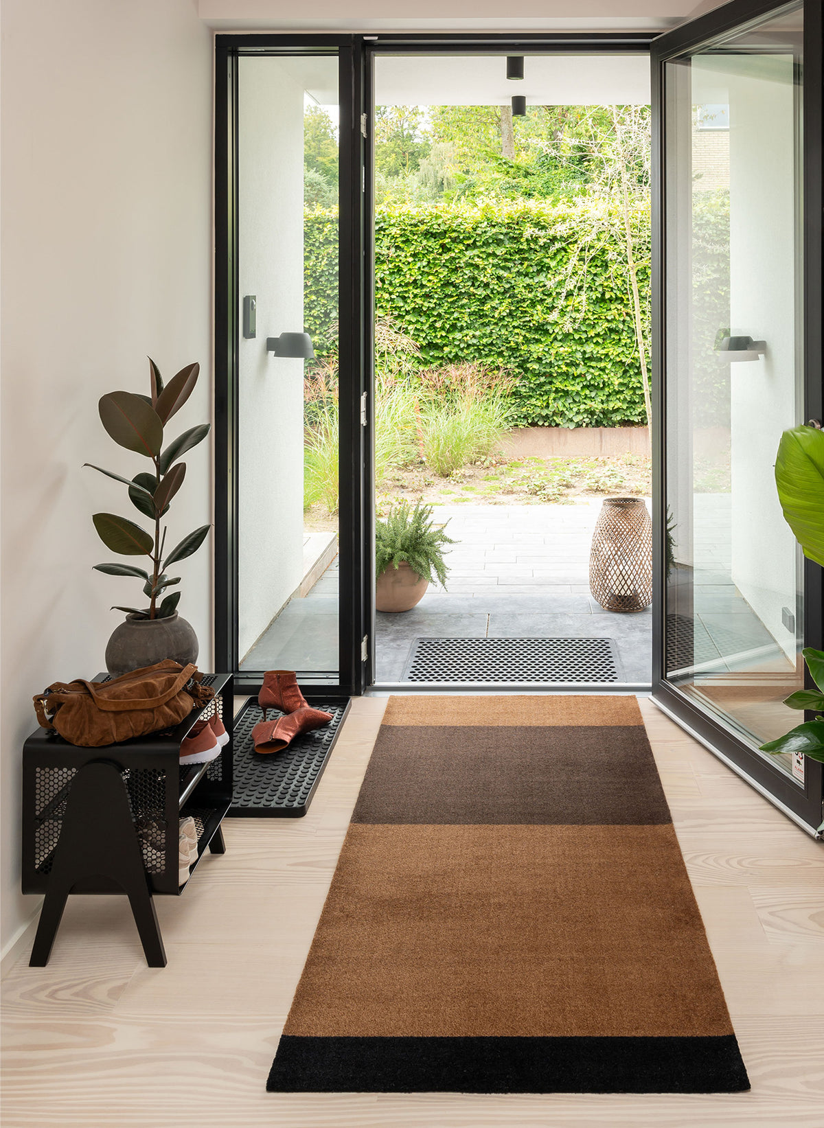 Stripes Horizontal matta cognac/mörkbrun/svart, 200x90 cm